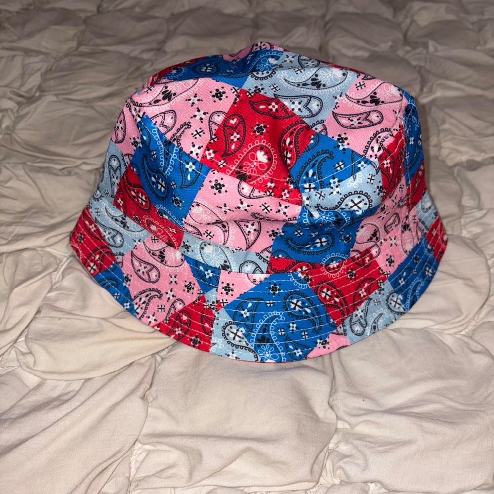 Patchwork Bandana Bucket Hat Red Pink Blue Y2K